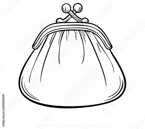 Retro coin purse illustration. Classic lined clutch bag clip art.
