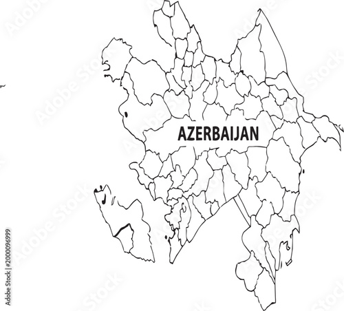Detailed outline map of azerbaijan showing administrative districts and regions for geography and travel education