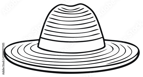 Stylized Outline Fedora Hat Illustration, Summer Fashion Accessory for Men or Women, Minimalist Style