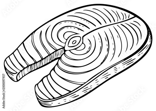 Ink sketch of a fresh raw salmon steak for healthy cooking and seafood dishes