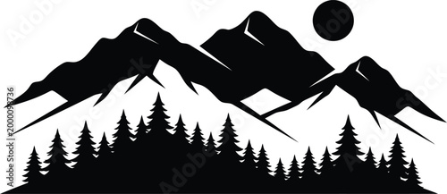 A-dynamic-black-silhouette-depicting-rugged-mountain-peaks-illuminated-by.eps