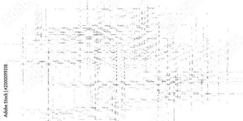 Scattered abstract line segments creating a chaotic network effect on white