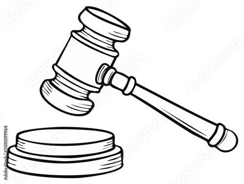 Illustration of a wooden gavel and sound block, representing law and justice concept.