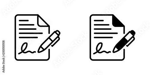 Contract With Signature Vector Line Icon for Business and Finance