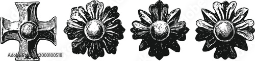 vintage metal decorative elements ornate floral and cross embellishments in antique