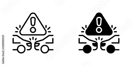 Two Cars Colliding Vector Line Icon for Automotive and Insurance