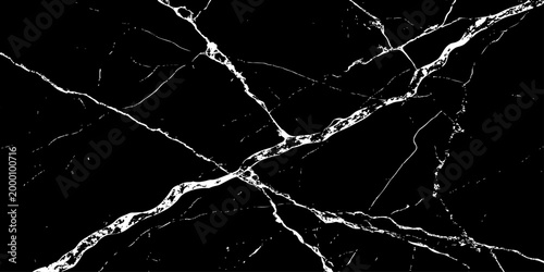 Black marble crack texture with medium white veins natural stone abstract background design.