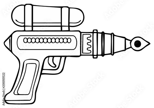 Outlined cartoon ray gun graphic illustration, science fiction weapon