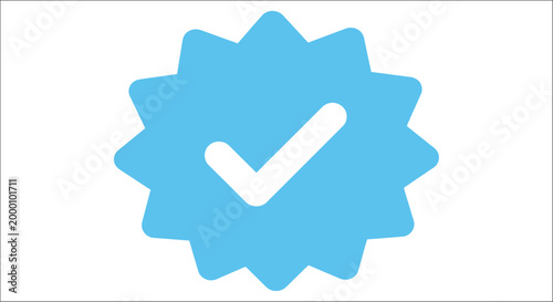 Blue checkmark icon with starburst shape flat vector illustration