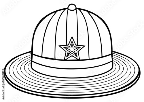 Outline illustration of a safari hat with a star emblem and ribbed brim
