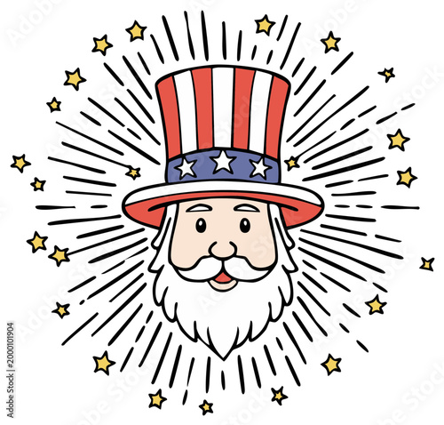 Uncle Sam Character with Starburst and Stars Illustration