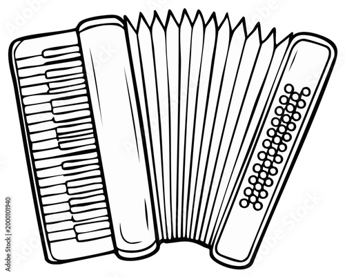 Illustration of a black and white accordion, a musical instrument of the chromatic family, isolated.