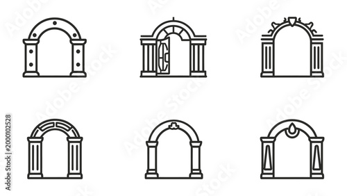 фотографія Architectural Archways: A collection of meticulously crafted archway designs, showcasing intricate architectural elements and forms in this elegant illustration