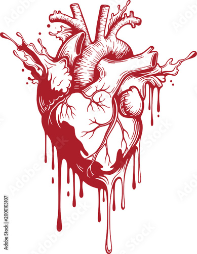 Bleeding anatomical heart illustration with human body