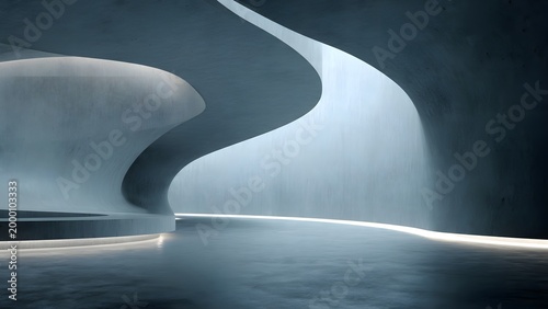 Abstract 3d rendered illustration of an abstract background featuring a motion blur path of light over a sea landscape with clouds and night sky waves