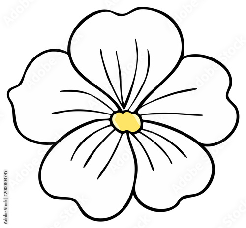 Isolated drawing of a five petal flower with a yellow center displaying a simplistic design for easy application