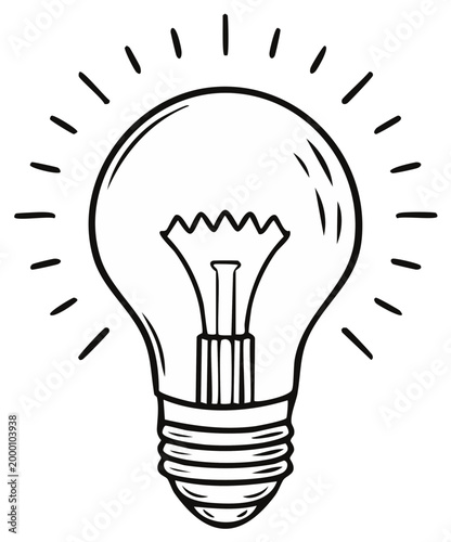 Hand-Drawn Illustration of a Brightly Shining Incandescent Light Bulb Symbolizing Ideas