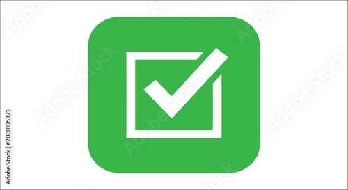 check mark icon in square white symbol on green background