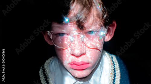 Boy with Large Glasses Sun Shining on His Face. Generative AI