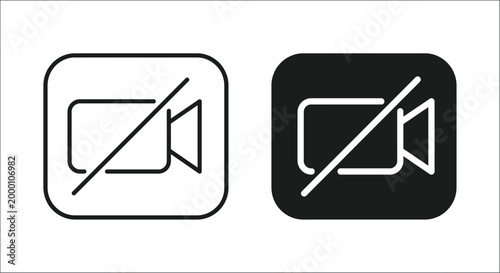 no video icon set black and white outline style