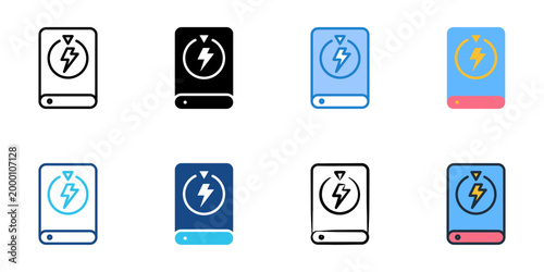 Power bank icons set multiple style collection. Editable stroke 
