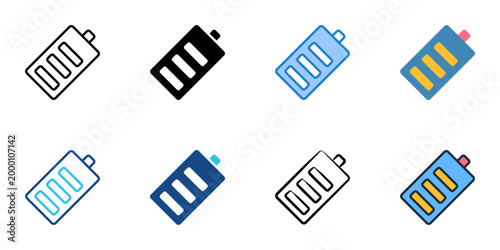 Battery icons set multiple style collection. Editable stroke 
