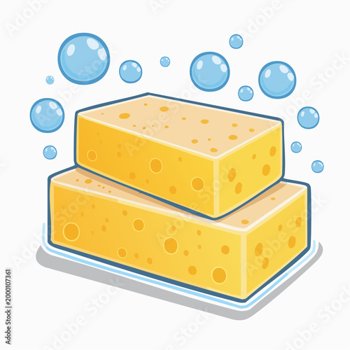 Two yellow cleaning sponges with bubbles
