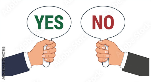 Yes and no signs held by hands vector illustration
