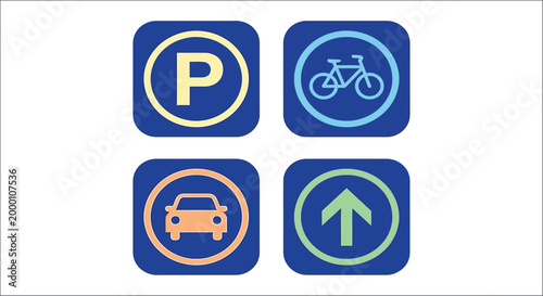 Parking sign icons set blue background high quality