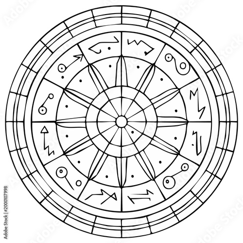 Circular Wheel of Esoteric Symbols and Markings Illustration