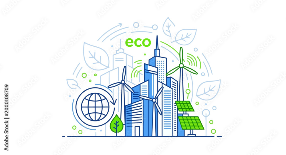 Obraz premium Eco friendly city with renewable energy.