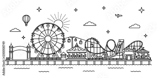 Bild auf Leinwand Casino Pier Seaside Heights New Jersey Skyline Vector Illustration, Minimalist A