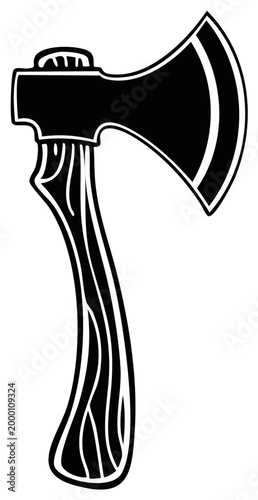 Stylized Wood Chopping Axe Tool Black and White Illustration