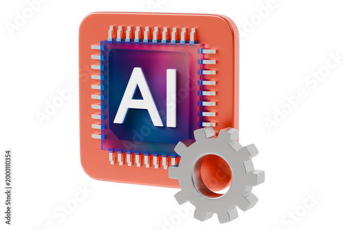 Photos 3d AI chip gear icon