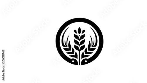 reate logo for a baisakhi in black and white colors minimal logo vector, Farm Growth Icon Plant Development Vector Image, Elegant Black and White Emblem A stylized depiction of a wheat stalk rising fr