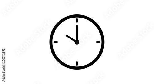 Minimalist black and white clock illustration showing midnight on a plain white background, featuring simple lines and clean design