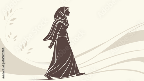 Elegant silhouette of muslim woman wearing hijab.