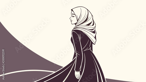 Elegant silhouette of muslim woman wearing hijab.