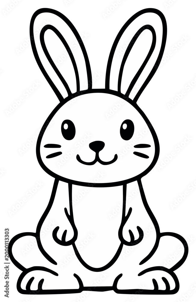 Fototapeta premium Cartoon bunny illustration simple outline drawing