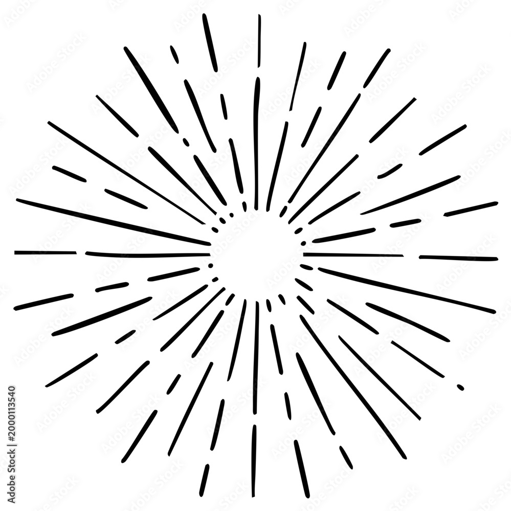 Obraz premium Black and white starburst design element, radial lines, vintage style.