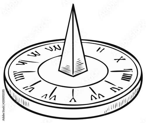 Vintage Sundial Line Art Illustration for Time Telling and Garden Decor