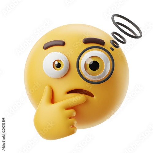 Thinking Yellow Emoji with Magnifying Glass on White Background