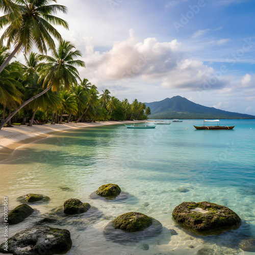 Anini marae beach on huahine French Polynesia with turquoise waters