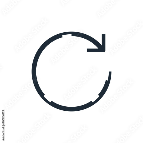 Circular arrow in forward motion.Reloading a page, syncing data, or refreshing content in apps and websites. Refresh. Vector linear icon illustration isolated on white background.