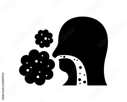 Black human breathe PM2.5 dust particles air pollution icon flat vector design