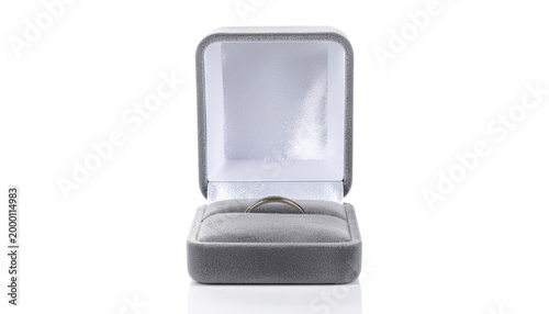 Simple Minimal Wedding Ring Box with Velvet Texture, Open Lid, Isolated on White