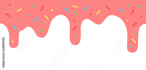 Playful Pink Icing Drip with Colorful Sprinkles on White Background