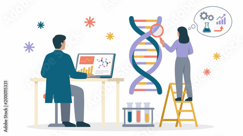 Scientists Analyzing DNA and Research Data in Laboratory Setting