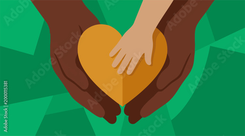 Diverse hands holding a heart, symbolizing love, care, unity and support