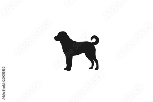 Dog silhouette standing side view isolated on white background